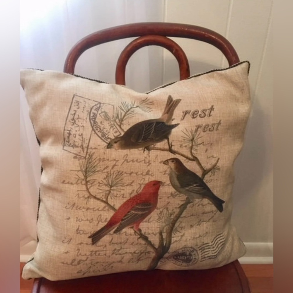 Bird Print Pillow/French Country/16 x 16/Red Bird-Pillow COVER ONLY
#0916242